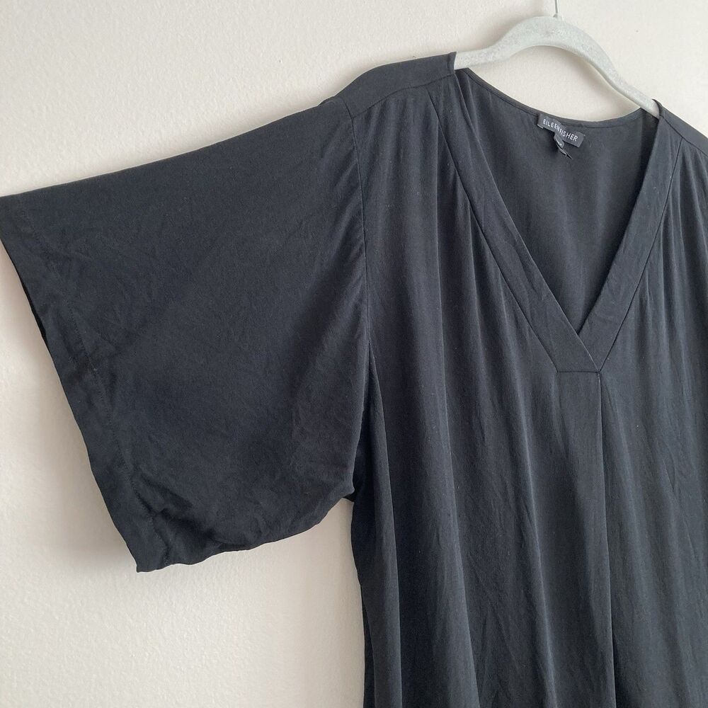 Eileen Fisher Black 100% Silk V-Neck Boxy Top Blouse Size XL Lagenlook Womens - Picture 3 of 7